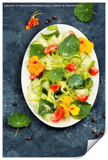 Vegetable salad with nasturtium, diet food. Print by Mykola Lunov Mykola