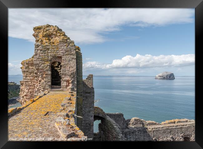 Bass Rock in the Firth of Forth from the top the west wall of Tantallon Castle, North Berwick, East Lothian, Scotland Framed Print by Dave Collins