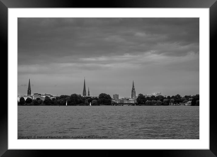 Cityscape of Hamburg, Germany in Black and White Framed Mounted Print by Dietmar Rauscher