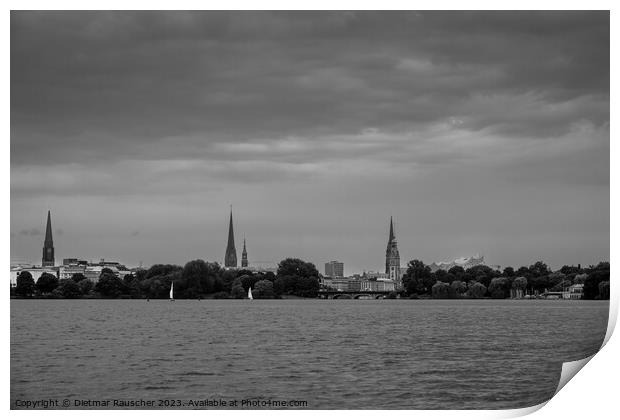 Cityscape of Hamburg, Germany in Black and White Print by Dietmar Rauscher
