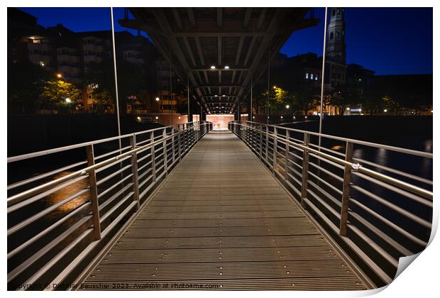 Kibbelsteg Bridge in Hamburg at Night Print by Dietmar Rauscher