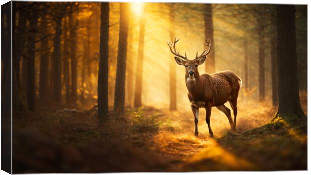 A deer standing in the woods at sunset Canvas Print by Guido Parmiggiani