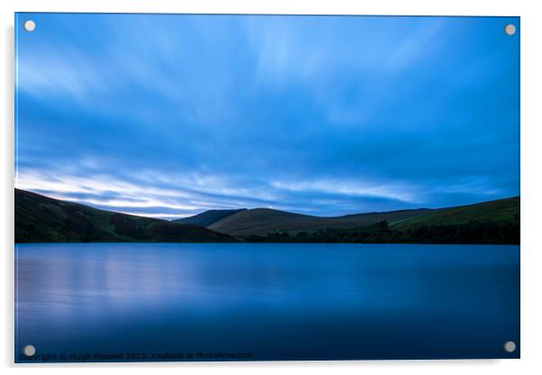 Dawn light at Glenbuck Loch in East Ayrshire, Scotland. Acrylic by Hugh Maxwell