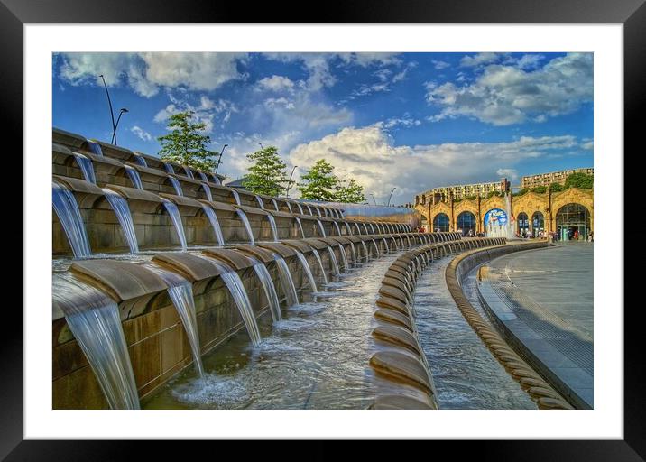 Sheaf Square Water Feature and Sheffield Station  Framed Mounted Print by Darren Galpin