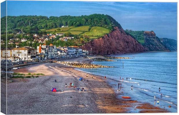 Sidmouth Seafront and Beach  Canvas Print by Darren Galpin