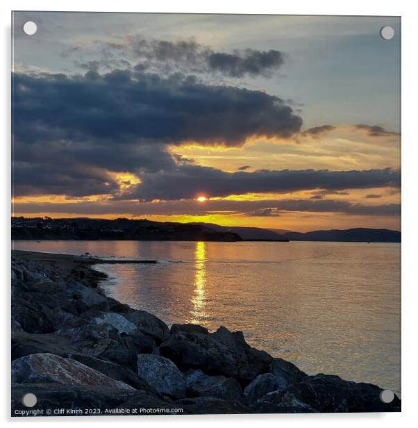 Sunset Doniford Bay Somerset Acrylic by Cliff Kinch