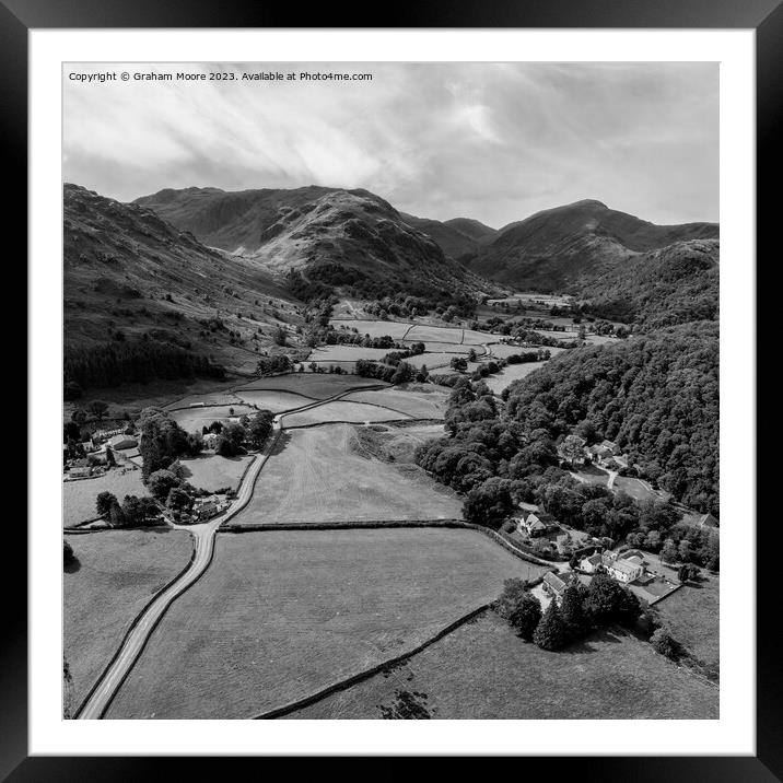 Borrowdale valley monochrome Framed Mounted Print by Graham Moore