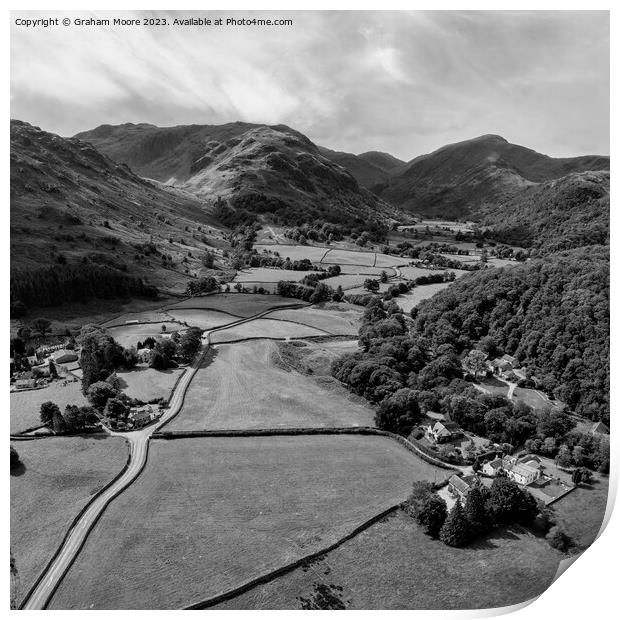 Borrowdale valley monochrome Print by Graham Moore