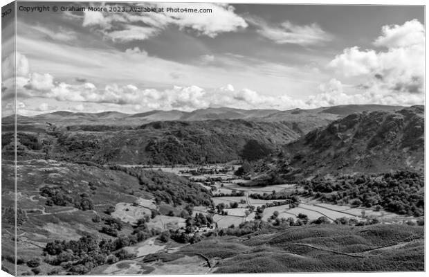 Borrowdale from the Honister Pass monochrome Canvas Print by Graham Moore