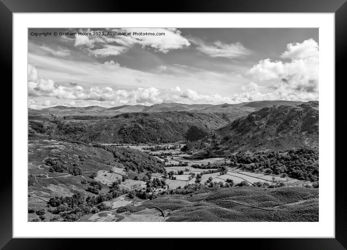 Borrowdale from the Honister Pass monochrome Framed Mounted Print by Graham Moore