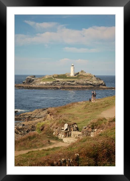 Godrevy   lighthouse inthe afternoon sun . Framed Mounted Print by Tony lopez