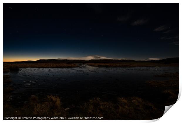 Mynydd Iltyd Frozen Landscape Night Sky Print by Creative Photography Wales