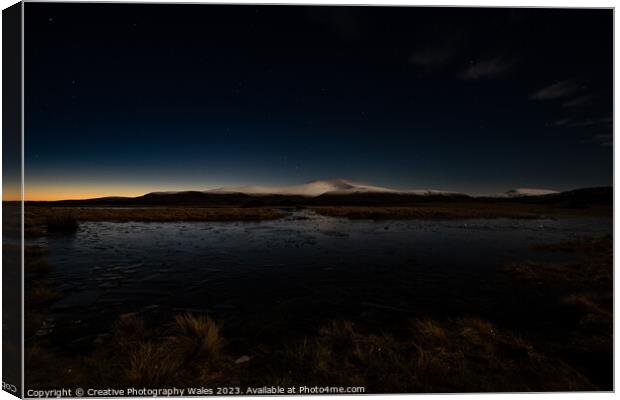 Mynydd Illtyd Frozen Landscape Night Sky, Brecon Beacons Canvas Print by Creative Photography Wales