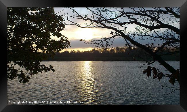 Autumn Sunset Over The Lake Framed Print by Tracy Hicks