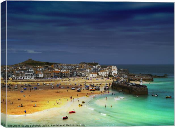 Storm over St Ives Cornwall Canvas Print by Les Schofield