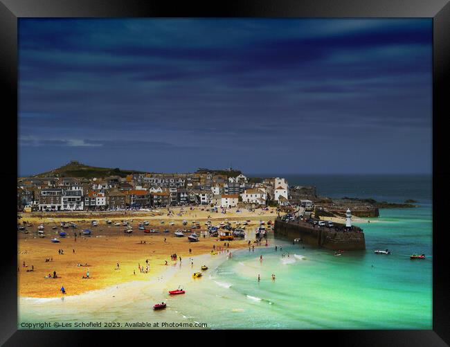Storm over St Ives Cornwall Framed Print by Les Schofield