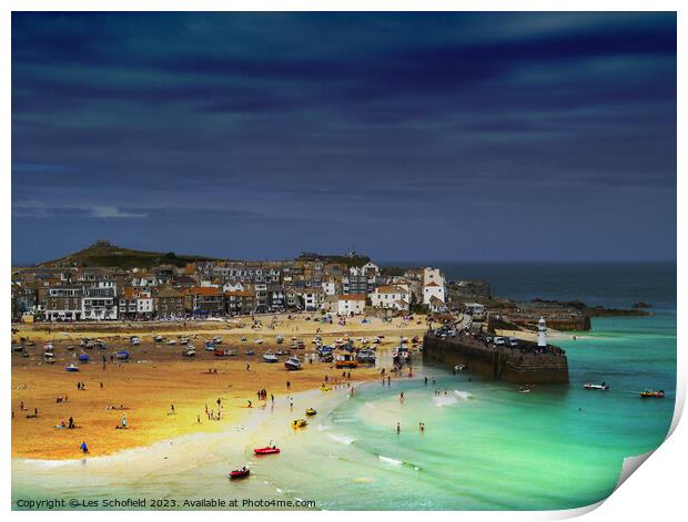 Storm over St Ives Cornwall Print by Les Schofield