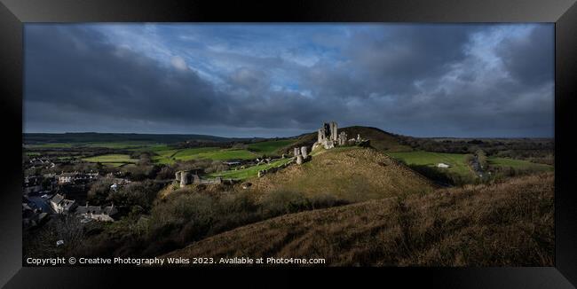 Corfe Castle view Dorset Framed Print by Creative Photography Wales