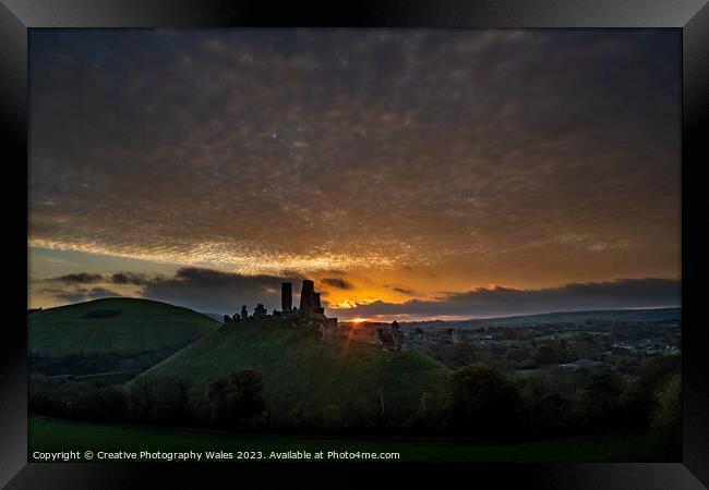 Corfe Castle view Dorset Framed Print by Creative Photography Wales