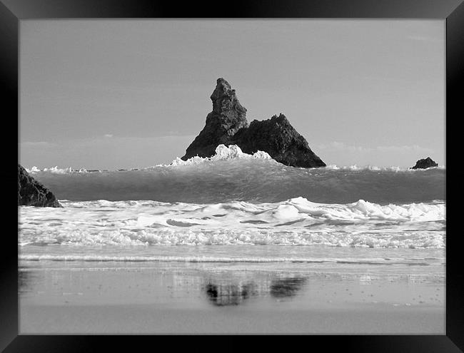 Superior Church Rock.Pembrokeshire.B+W Framed Print by paulette hurley