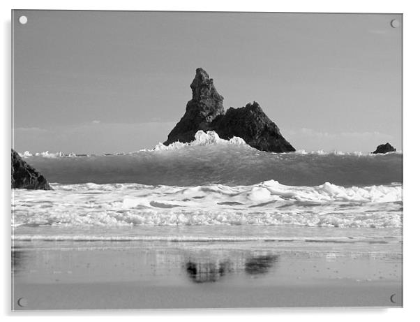Superior Church Rock.Pembrokeshire.B+W Acrylic by paulette hurley