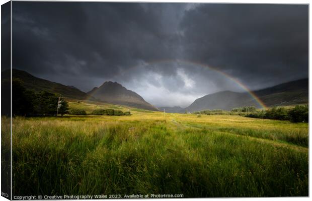 Tryfan rainbow, Snowdonia National Park Canvas Print by Creative Photography Wales