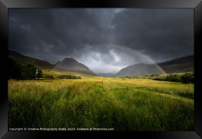 Tryfan rainbow, Snowdonia National Park Framed Print by Creative Photography Wales