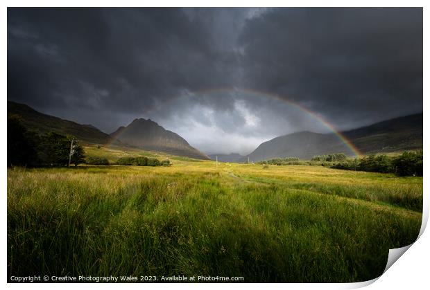Tryfan rainbow, Snowdonia National Park Print by Creative Photography Wales