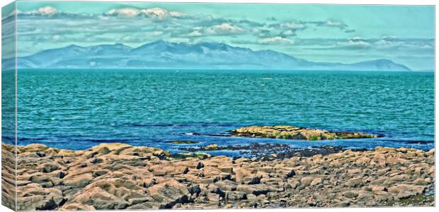 Arran, its mountains viewed from Troon  Canvas Print by Allan Durward Photography