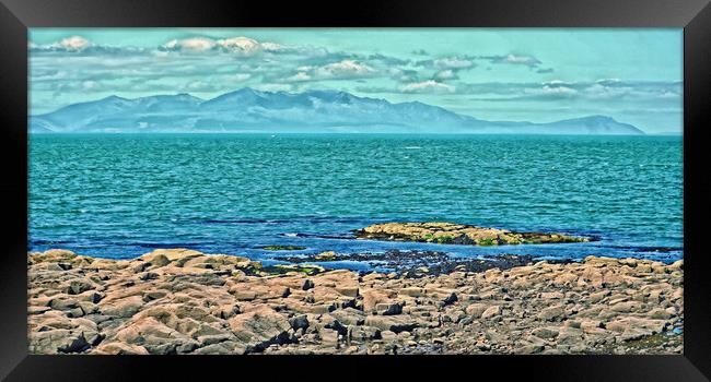 Arran, its mountains viewed from Troon  Framed Print by Allan Durward Photography