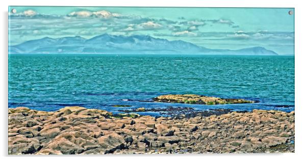 Arran, its mountains viewed from Troon  Acrylic by Allan Durward Photography