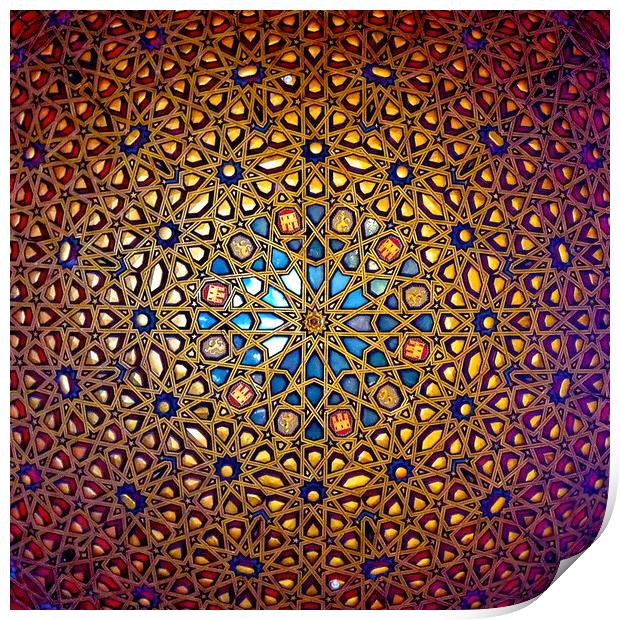 Doomed ceiling in the Alcazar Palace Seville Spain Print by Steve Painter