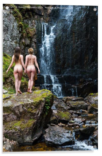 Nude Women Waterfall Duo Acrylic by Howard Kennedy
