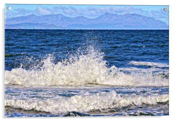 Firth of Clyde waves at Dunure, Ayrshire, Scotland Acrylic by Allan Durward Photography