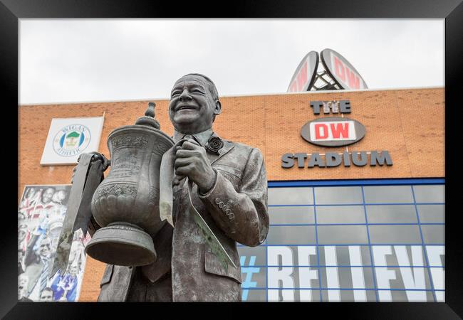 Dave Whelan statue by the DW Stadium Framed Print by Jason Wells