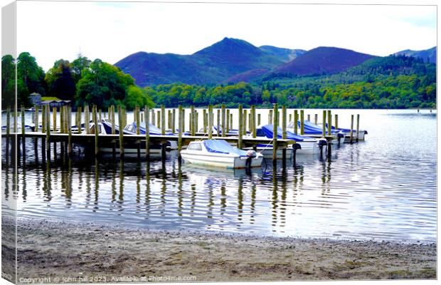 Lake District's Tranquil Derwentwater Jetty Canvas Print by john hill