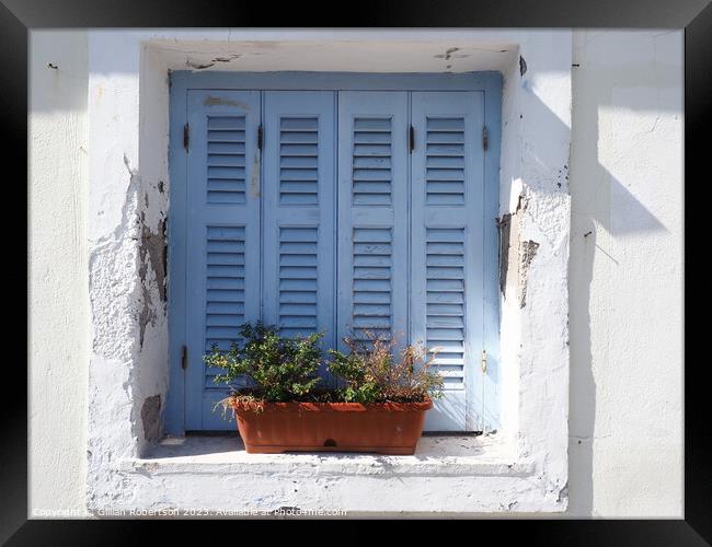 Corfu shutters Framed Print by Gillian Robertson