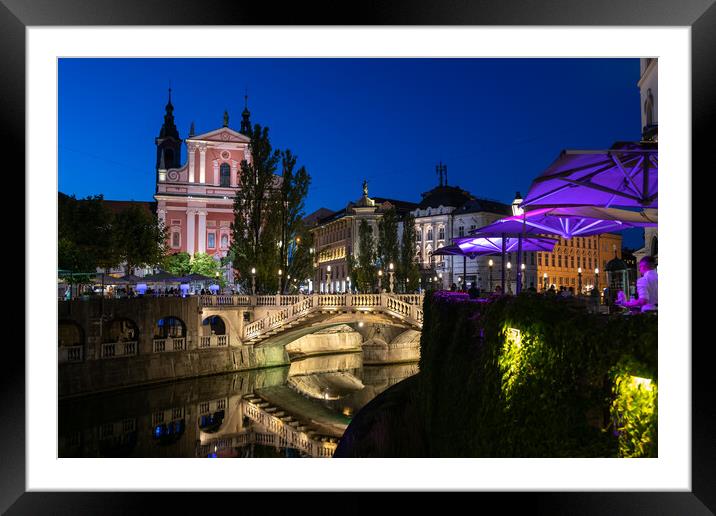 Ljubljana by Night in Slovenia Framed Mounted Print by Artur Bogacki