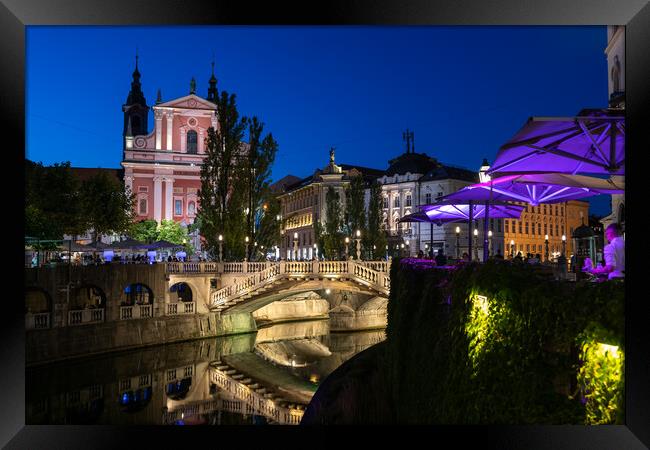 Ljubljana by Night in Slovenia Framed Print by Artur Bogacki