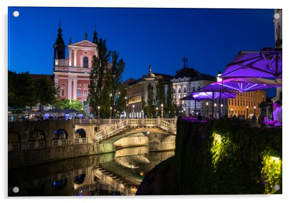Ljubljana by Night in Slovenia Acrylic by Artur Bogacki