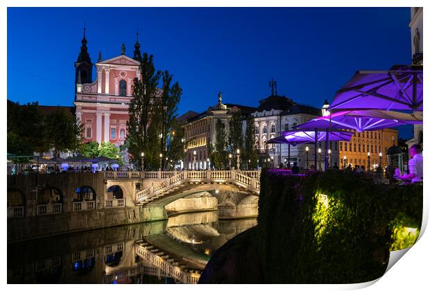 Ljubljana by Night in Slovenia Print by Artur Bogacki