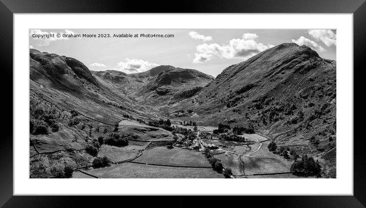 Seathwaite Fell and Base Brown monochrome Framed Mounted Print by Graham Moore