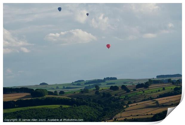HOT AIR BALLOONS OVER DERBYSHIRE DALES Print by James Allen