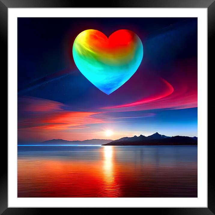 Moon sky heart Valentine's day water ocean nature, beauty night feeling Framed Mounted Print by Reinaldo França