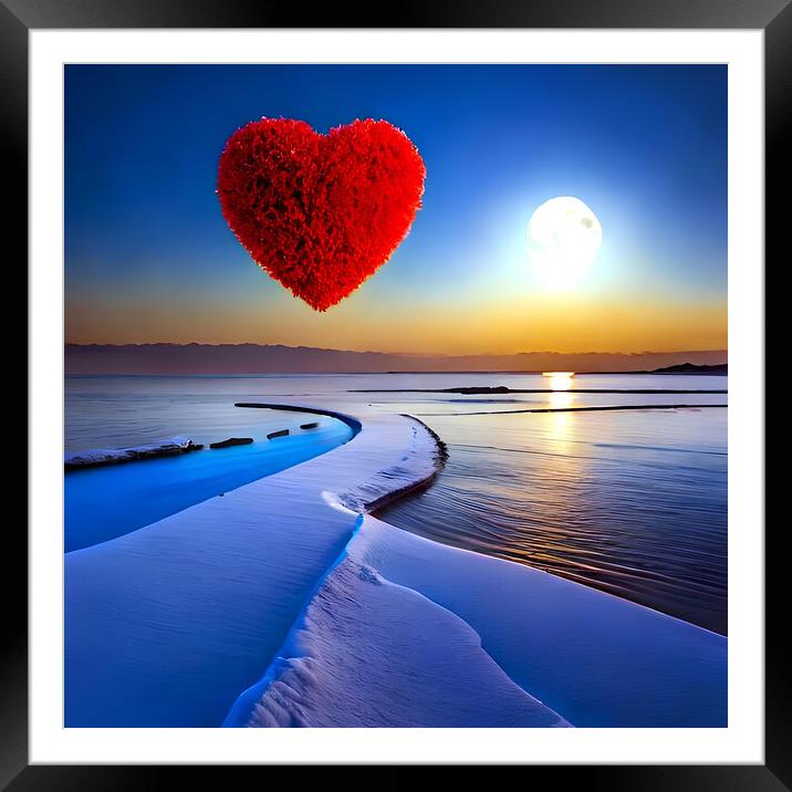 Moon, sky, heart, valentine's day, water, ocean, nature, beauty, night, feeling Framed Mounted Print by Reinaldo França