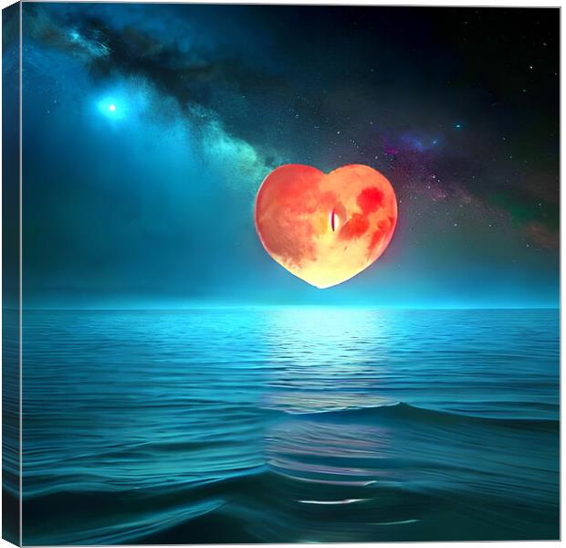 Moon, sky, heart, valentine's day, water, ocean, nature, beauty, night, feeling Canvas Print by Reinaldo França