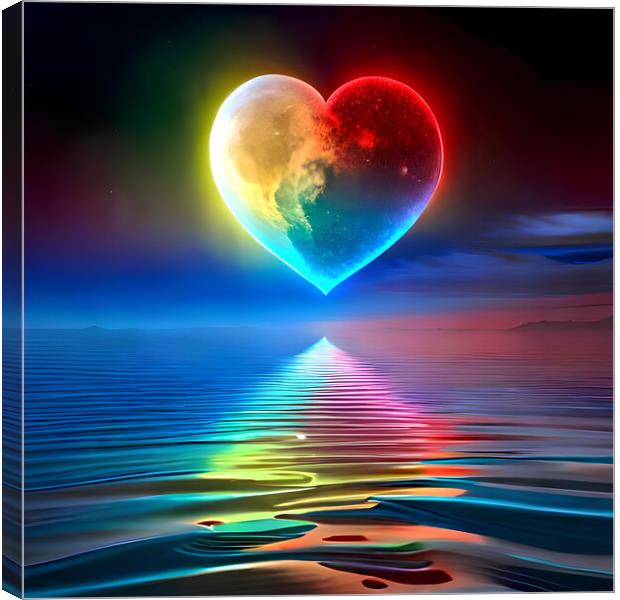 Moon sky heart Valentine's day water ocean nature, beauty night feeling Canvas Print by Reinaldo França