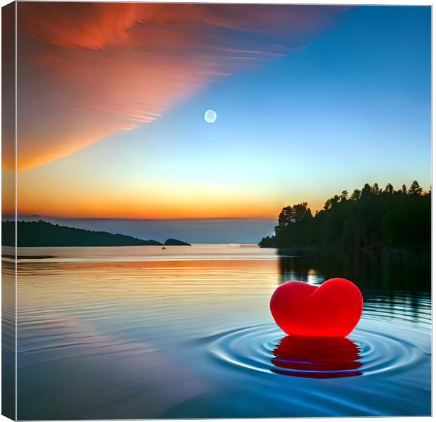 Moon sky heart Valentine's day water ocean nature, beauty night feeling Canvas Print by Reinaldo França