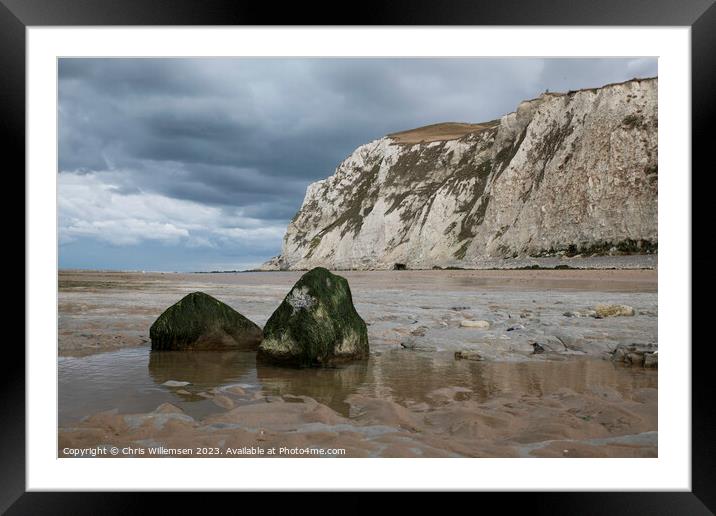 low tide on the beach of cap blanc nez in france with the white chalk cliffs Framed Mounted Print by Chris Willemsen