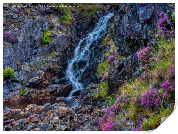 A Waterfall and Heather Print by Navin Mistry